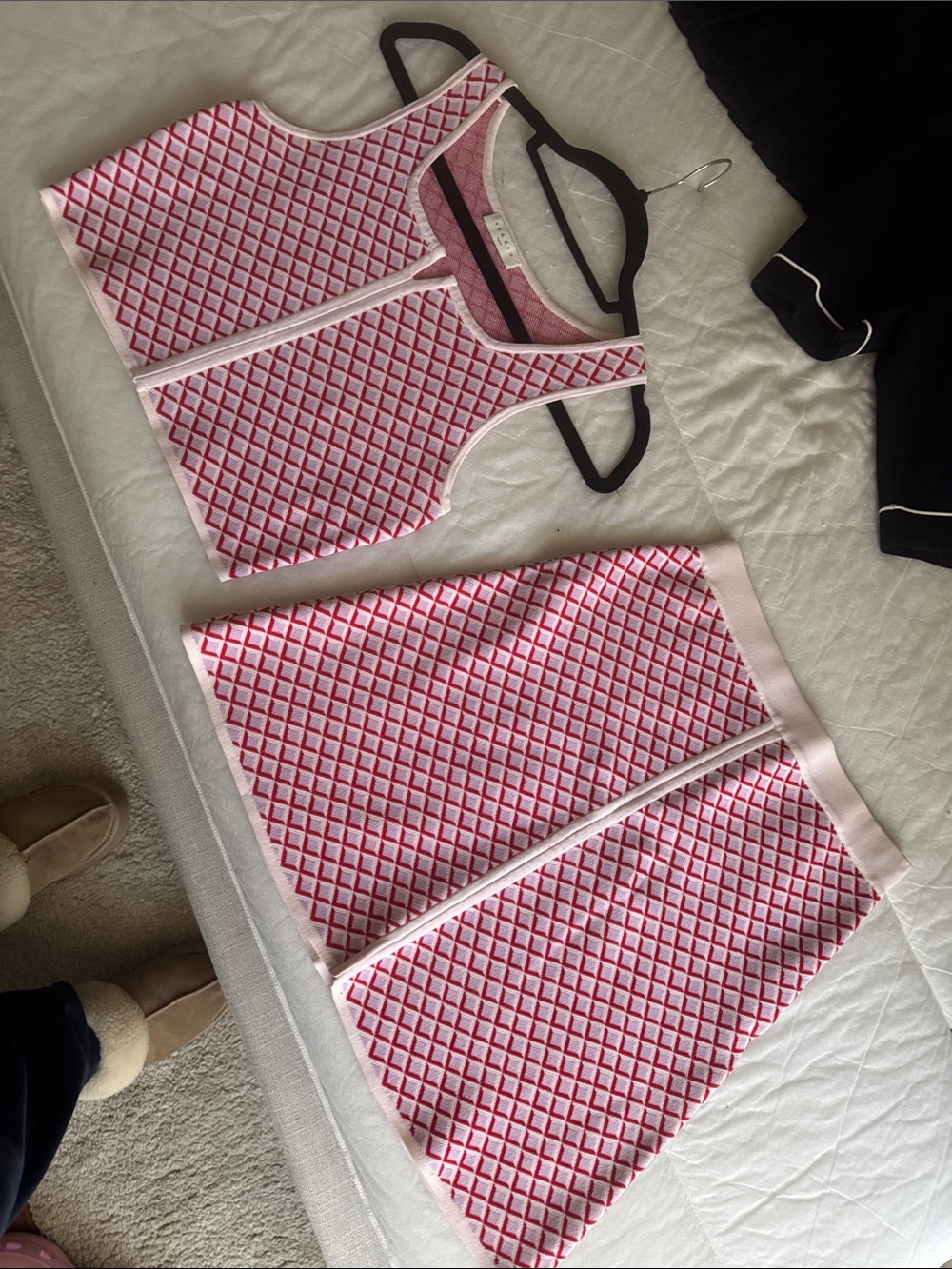 Sandro Pink & White Patterned Knit Tank and Skirt Set - Picture 1 of 4